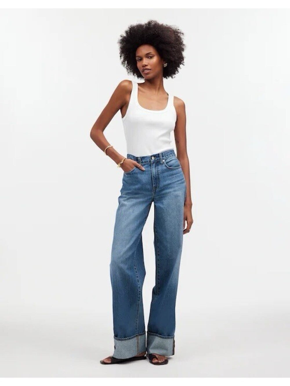 Madewell Jeans Womens Blue Super Wide Leg High Rise Cuffed Denim 25